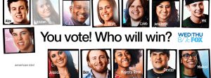 American Idol contestants with voting prompt.