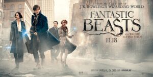 "Fantastic Beasts movie promotional image with characters."