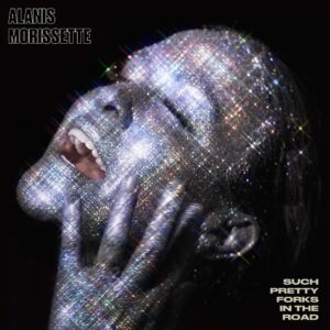 Glittery portrait of a singer with sparkles.