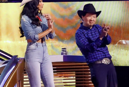 Nicole Scherzinger and Ken Jeong celebrate country night on 'The Masked Singer.'