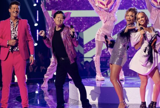 Robin, Ken, Rita, and Jenny perform together during a taping of The Masked Singer: Season 11. (Photo property of FOX)