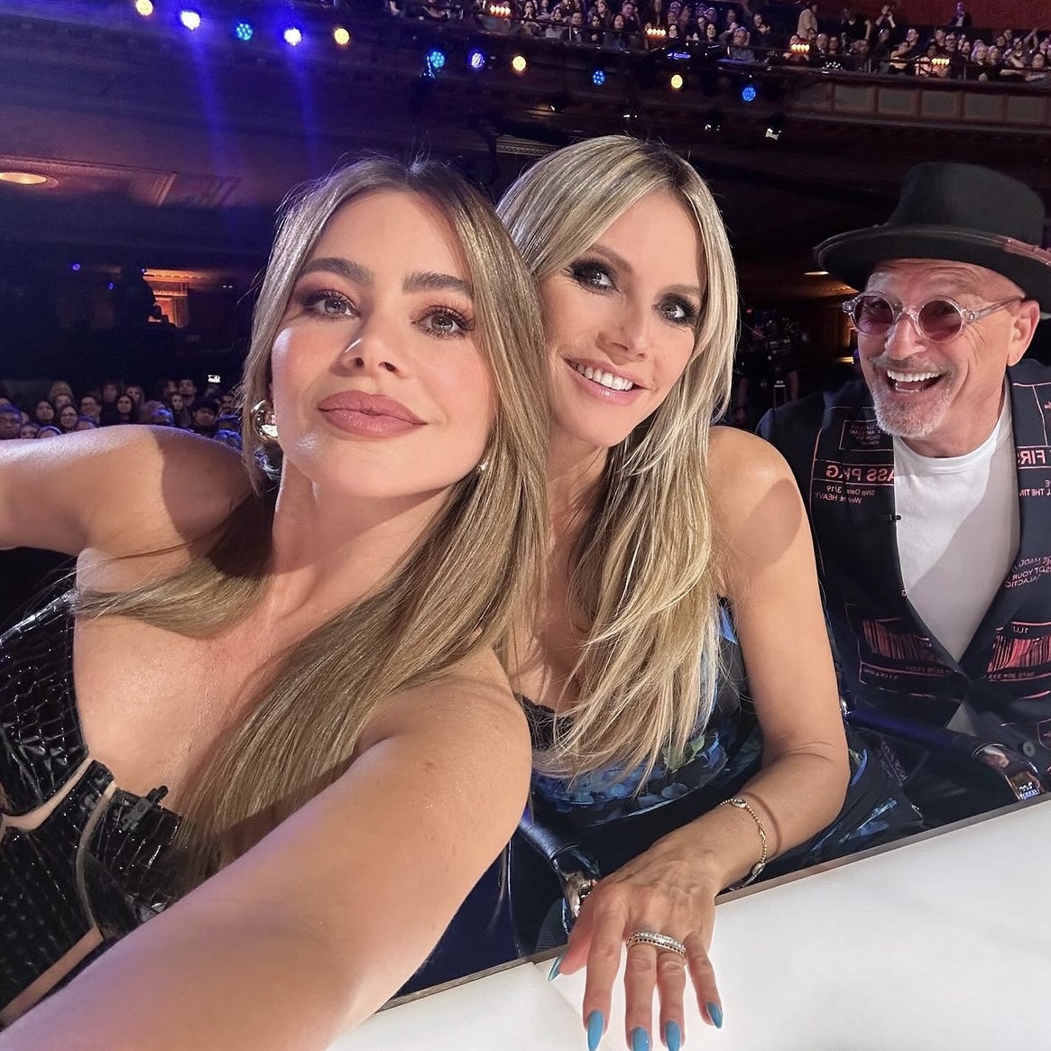 Sofia, Heidi, and Howie took a selfie during a taping of AGT: Season 19 Judges Auditions. (Photo property of NBC)