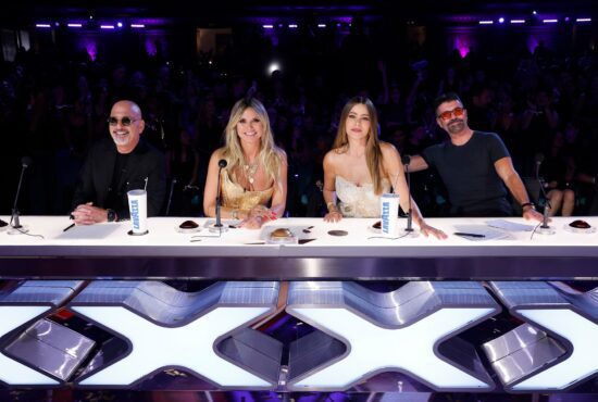 Howie, Heidi, Sofia, and Simon pose during a taping of AGT: Season 19! (Photo property of NBC's Trae Patton)