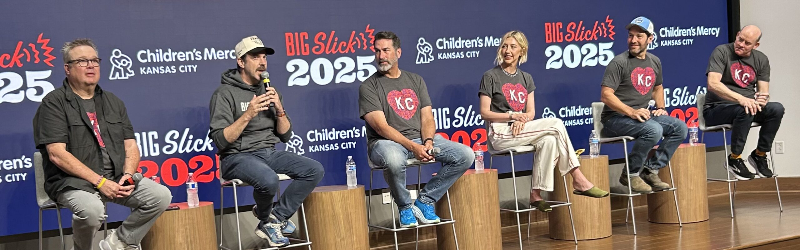 Eric Stonestreet, Jason Sudekis, Rob Riggle, Heidi Gardner, Paul Rudd & David Koechner preview the 2025 Big Slick Kansas City at aa press conference at Children's Mercy Hospital. (Photo property of Jake's Take with Jacob Elyachar)