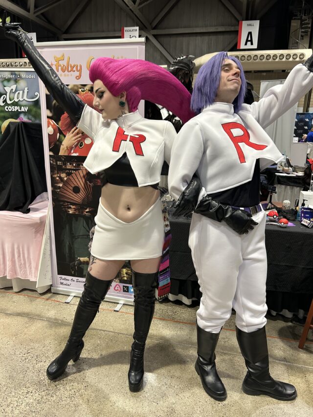 Attendees cosplay as Pokemon villains Team Rocket's Jessie & James at the 2026 Planet Comicon Kansas City.